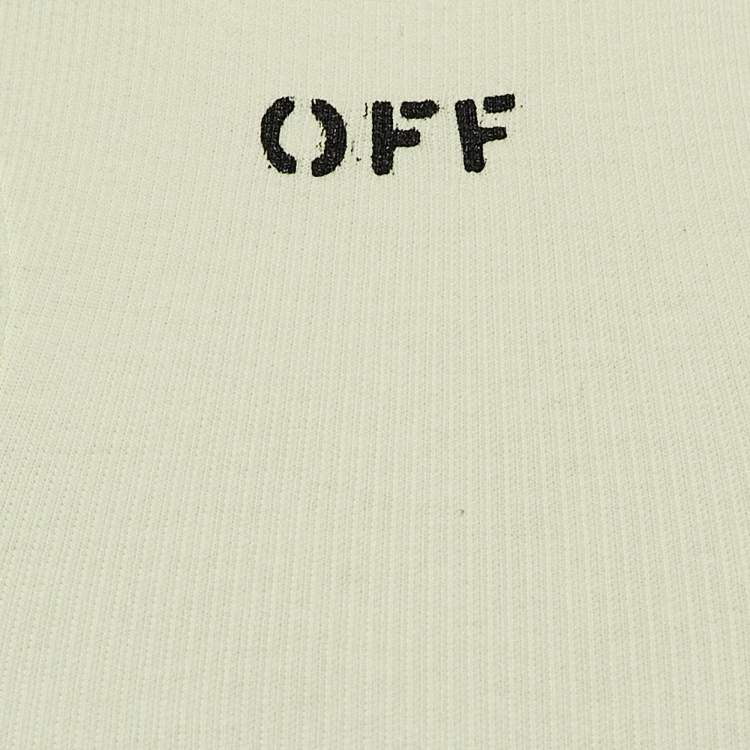 Pre Owned Off-White Green Logo Print Rib Knit Crop Tank Top S