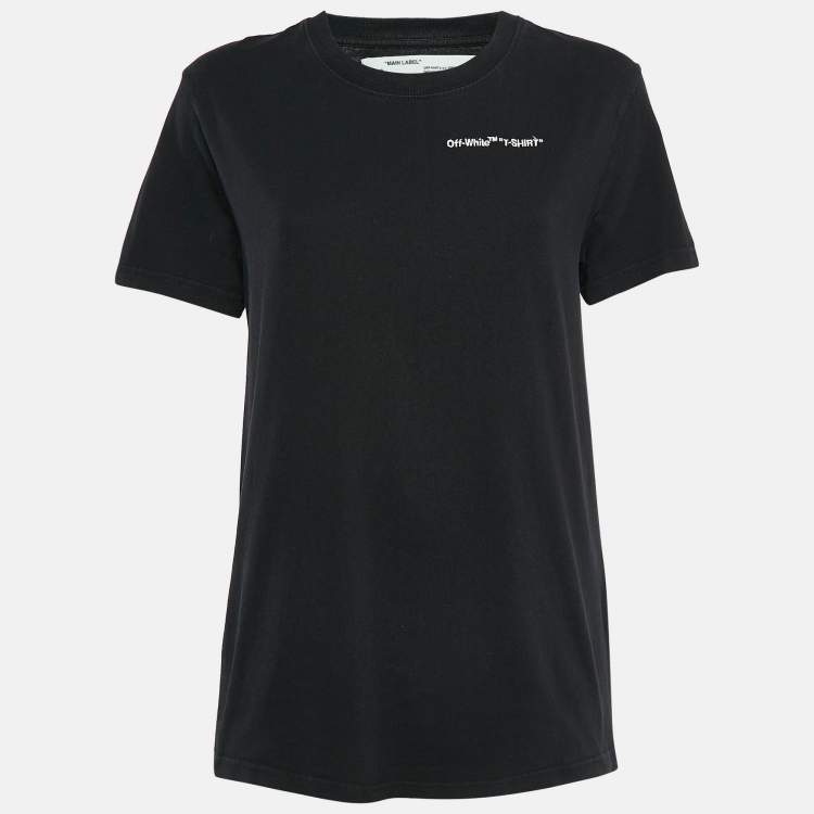 Pre Owned Off-White Black Logo Embroidered Jersey Crew Neck T-Shirt S