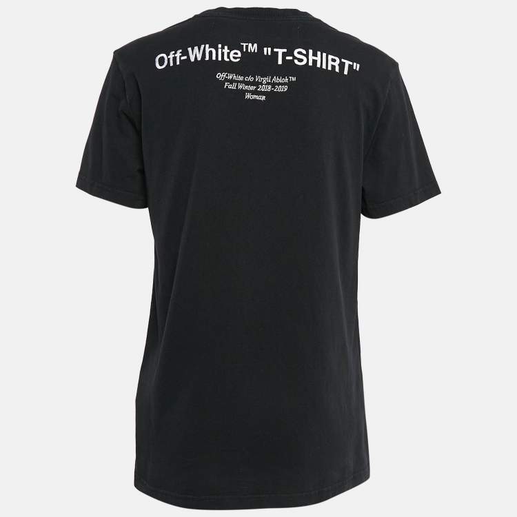 Pre Owned Off-White Black Logo Embroidered Jersey Crew Neck T-Shirt S