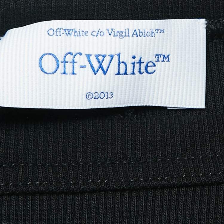 Pre Owned Off-White Black Logo Print Cotton Rib Knit Mini Dress S