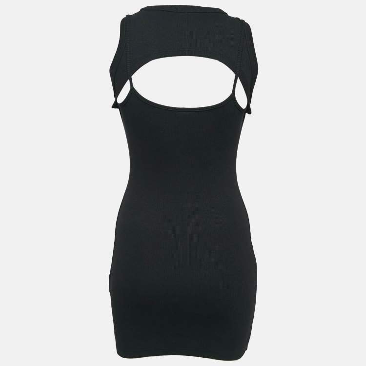 Pre Owned Off-White Black Logo Print Cotton Rib Knit Mini Dress S