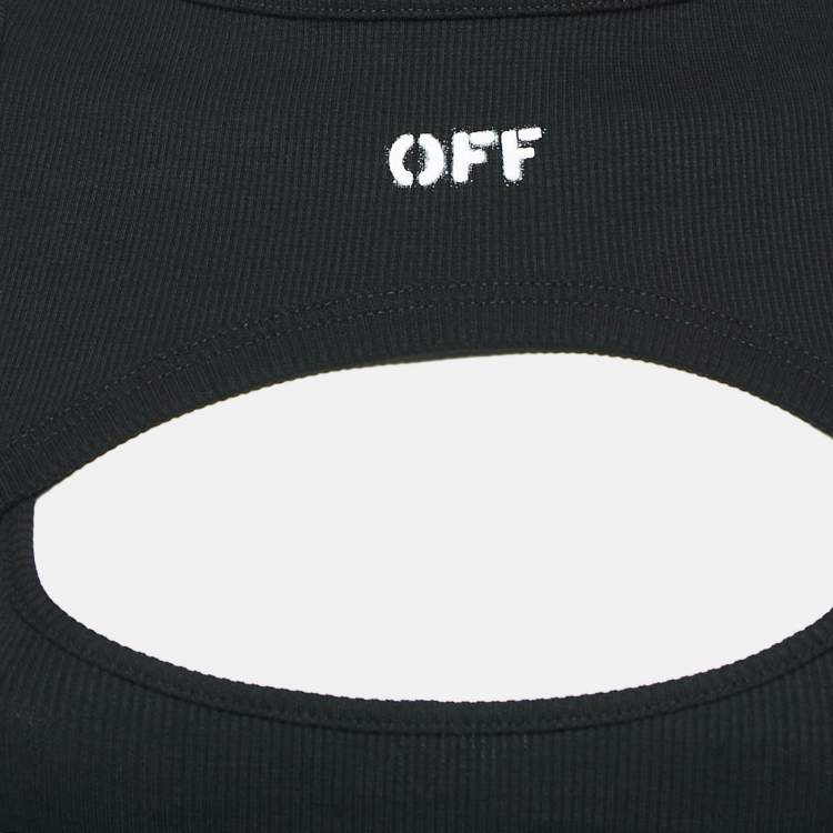 Pre Owned Off-White Black Logo Print Cotton Rib Knit Mini Dress S