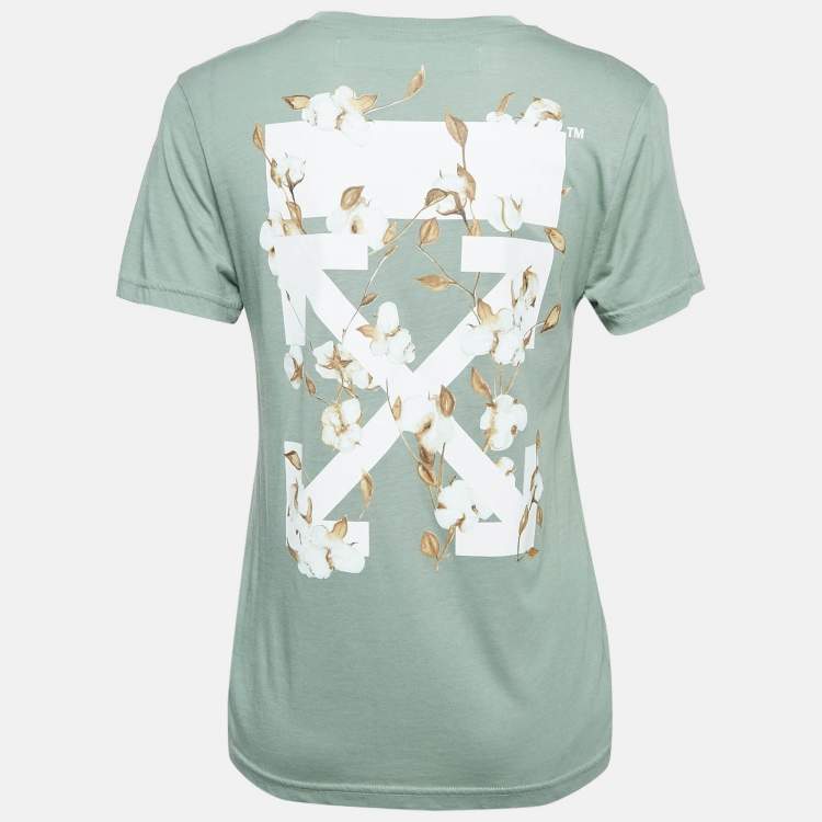 Pre Owned Off-White Green Flower Arrow Jersey T-Shirt XS