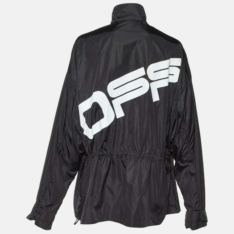 Pre Owned Off-White Black Logo Print Synthetic Track Jacket L