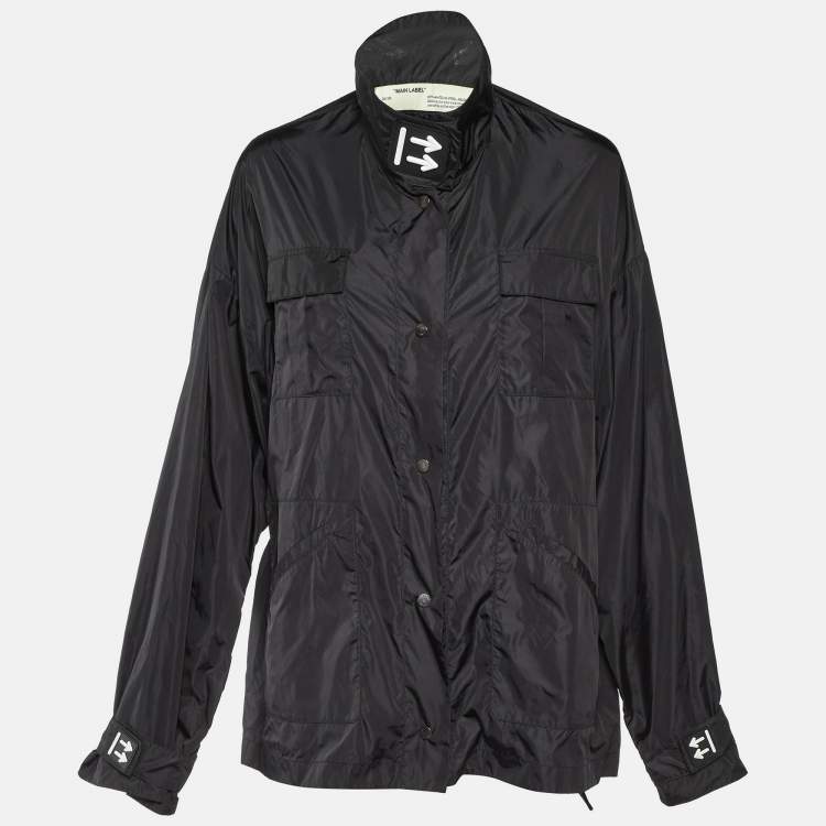 Pre Owned Off-White Black Logo Print Synthetic Track Jacket L