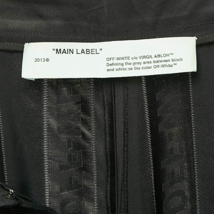 Pre Owned Off-White Black Logo Stripe Satin Flared Trousers M