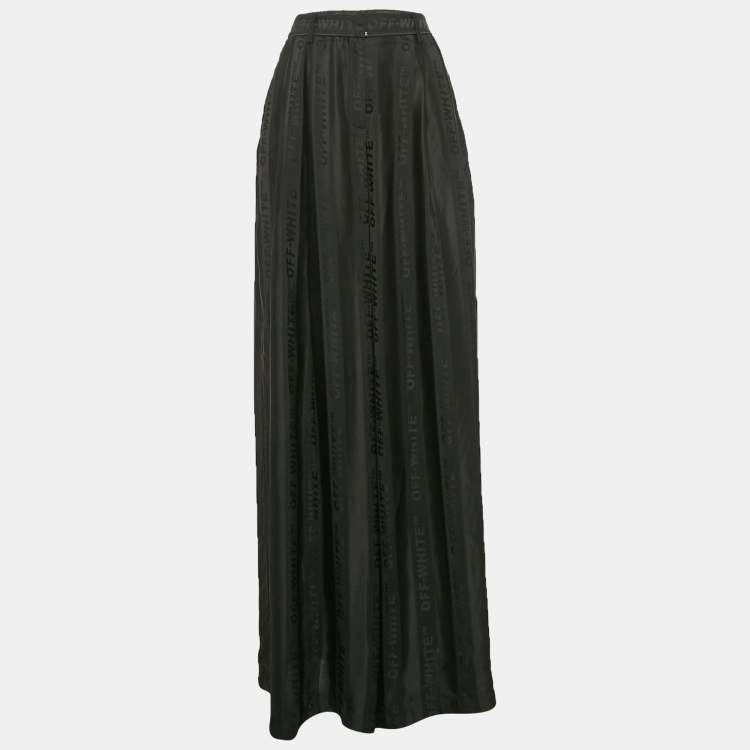 Pre Owned Off-White Black Logo Stripe Satin Flared Trousers M