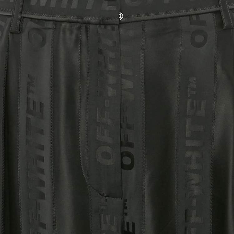 Pre Owned Off-White Black Logo Stripe Satin Flared Trousers M