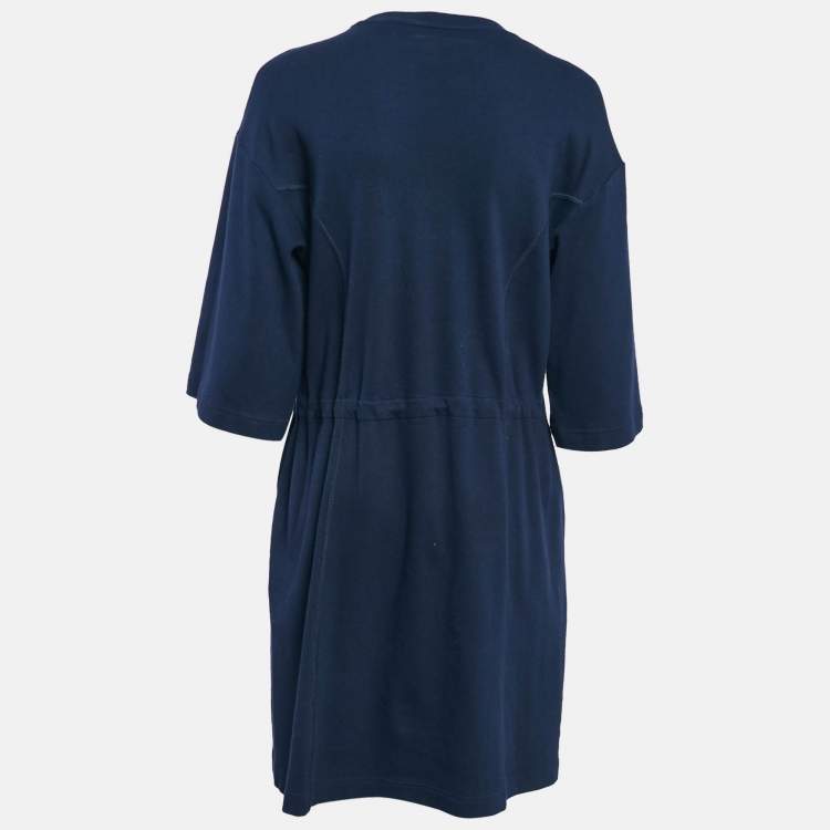 Pre Owned Off-White Navy Blue Cotton Knit Adjustable Waist Short Dress M