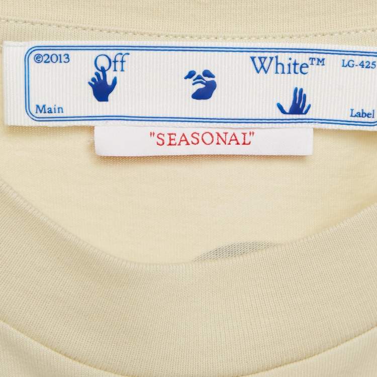 Pre Owned Off-White Cream Embroidered Jersey Crew Neck T-Shirt S