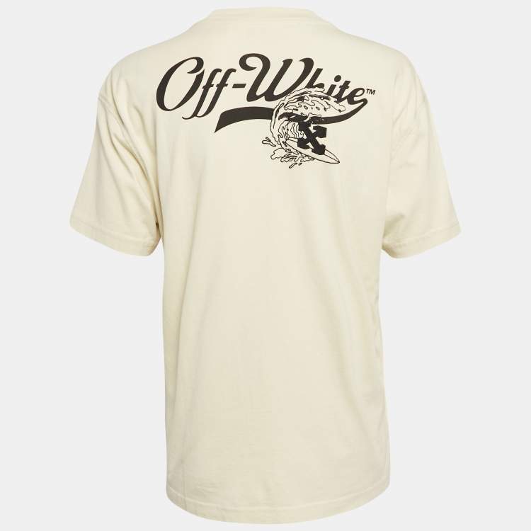 Pre Owned Off-White Cream Embroidered Jersey Crew Neck T-Shirt S