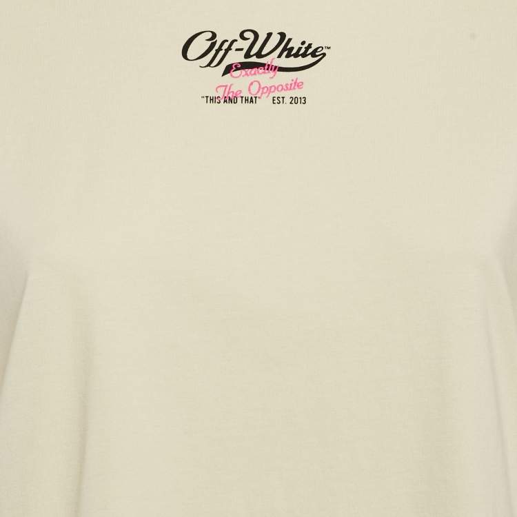 Pre Owned Off-White Cream Embroidered Jersey Crew Neck T-Shirt S