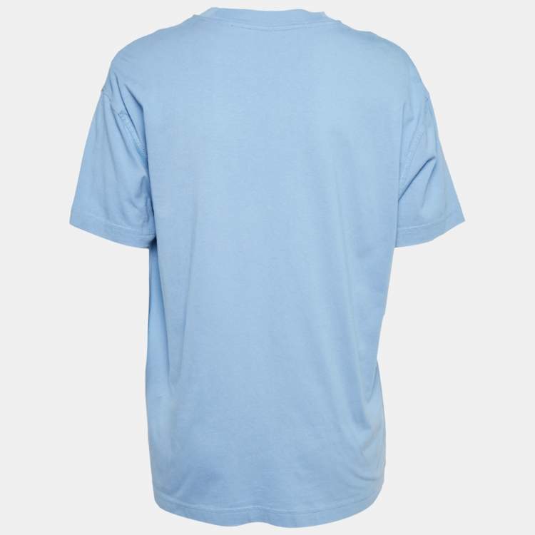 Pre Owned Off-White Blue Logo Print Jersey Cotton Crew Neck T-Shirt S
