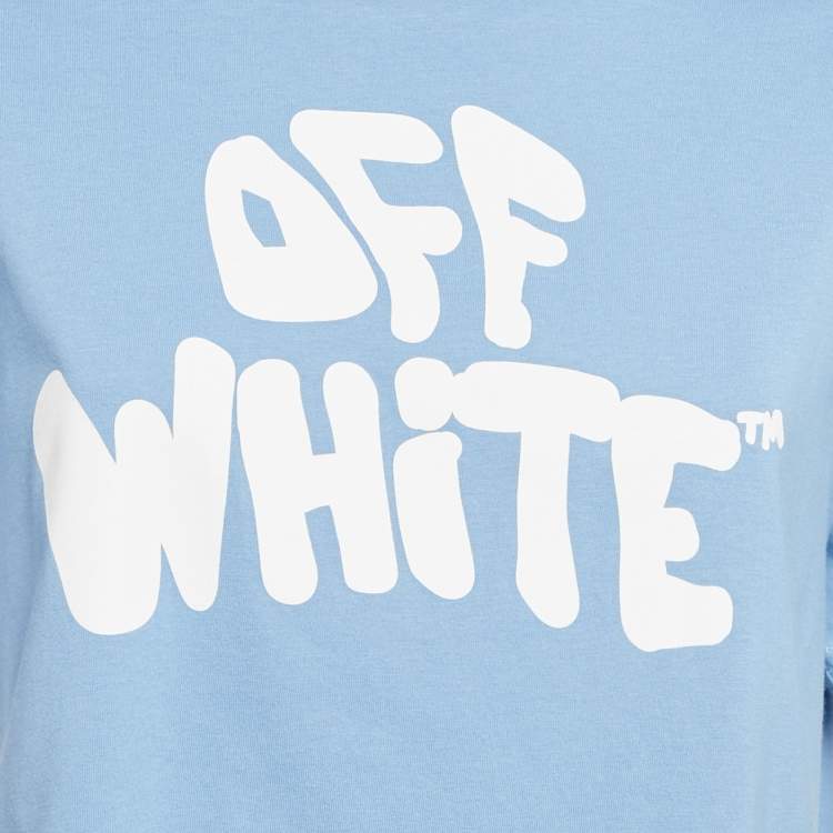 Pre Owned Off-White Blue Logo Print Jersey Cotton Crew Neck T-Shirt S