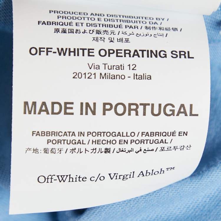 Pre Owned Off-White Blue Logo Print Jersey Cotton Crew Neck T-Shirt S