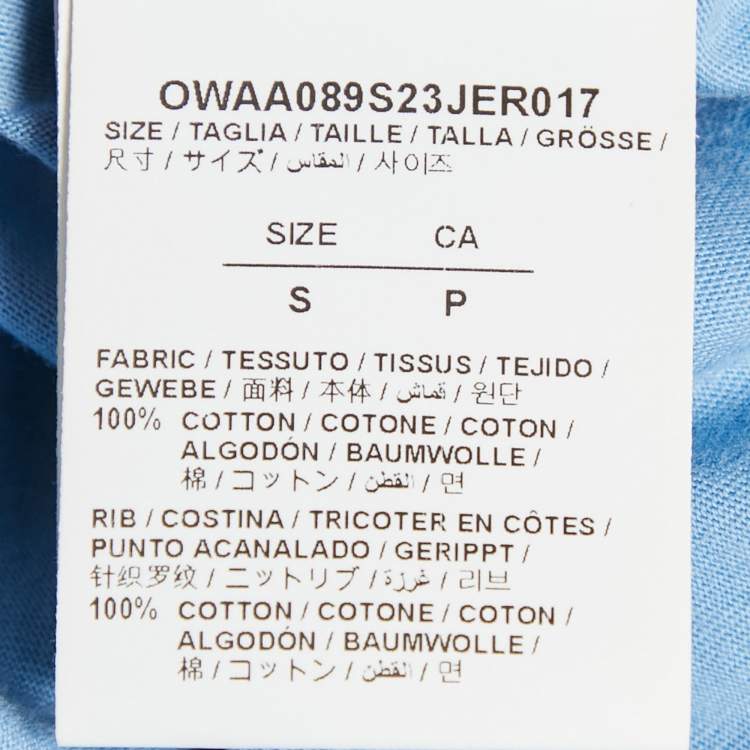 Pre Owned Off-White Blue Logo Print Jersey Cotton Crew Neck T-Shirt S