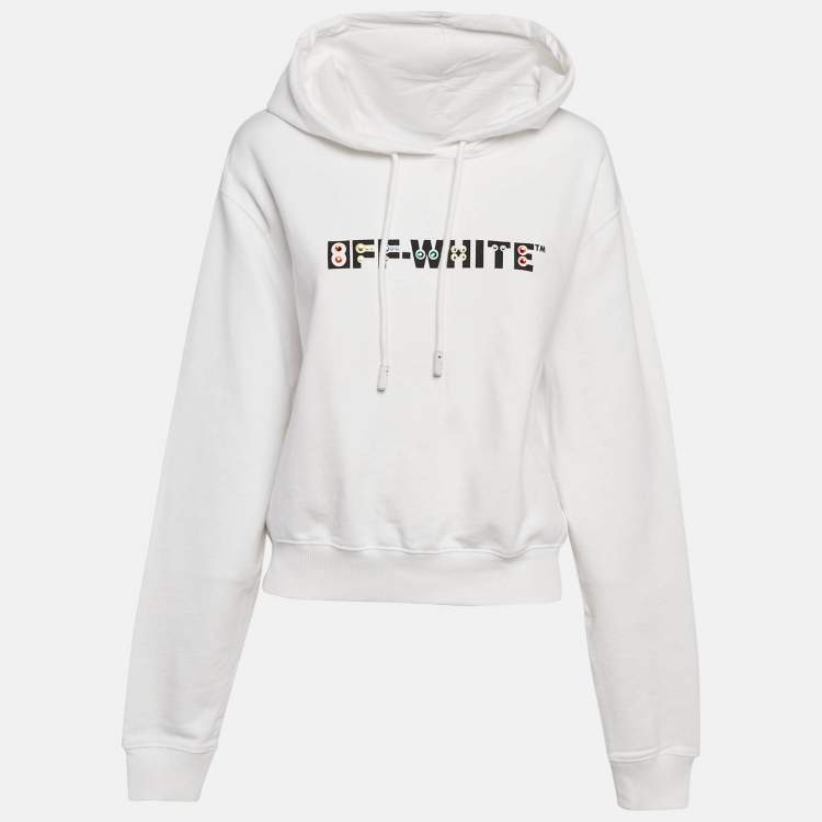 Pre Owned Off-White White Logo Embellished Cotton Hoodie M