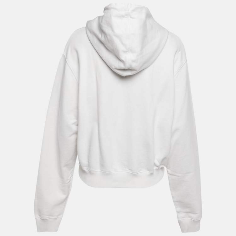 Pre Owned Off-White White Logo Embellished Cotton Hoodie M