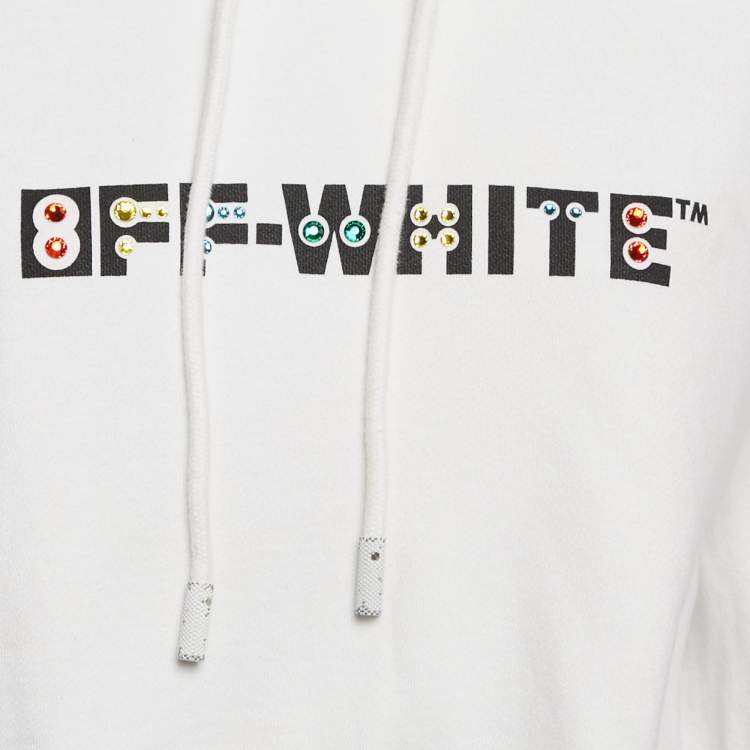 Pre Owned Off-White White Logo Embellished Cotton Hoodie M
