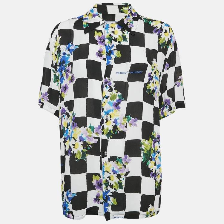 Pre Owned Off-White Check Floral Print Crepe Shirt S