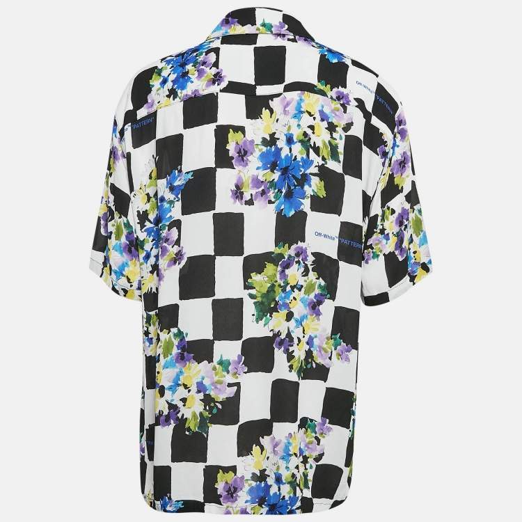 Pre Owned Off-White Check Floral Print Crepe Shirt S