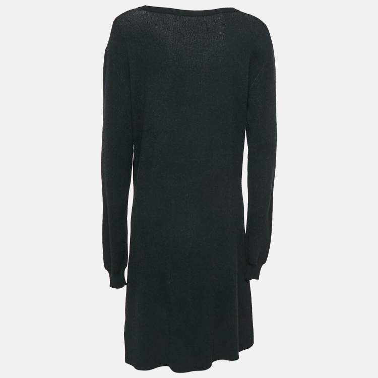 Pre Owned Off-White Black Stretch Knit Little Black Midi Dress L