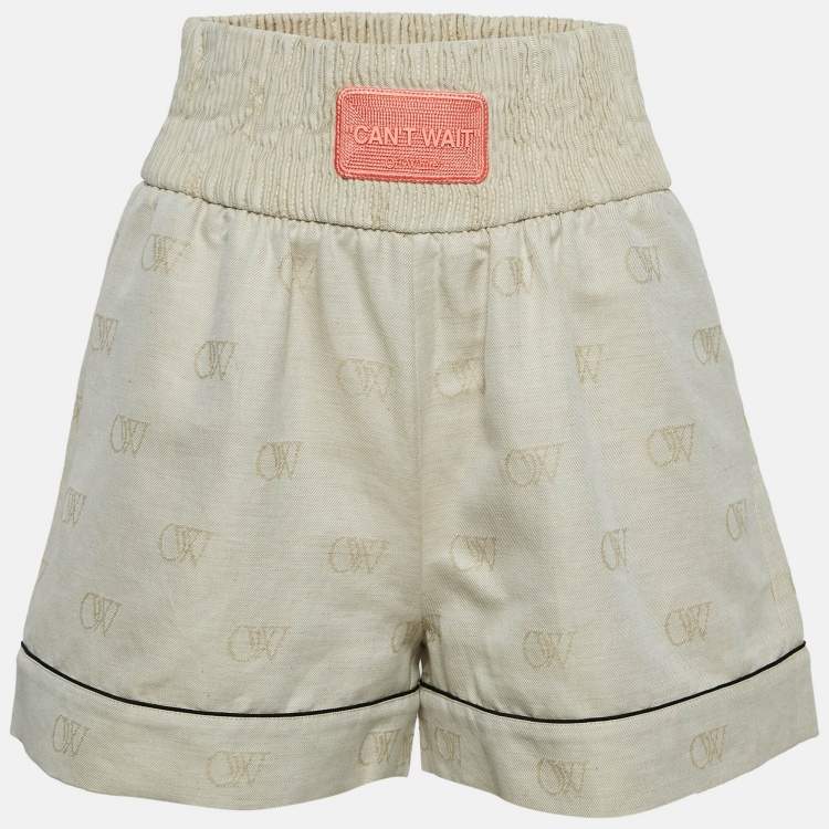 Pre Owned Off-White Beige Monogram Linen Blend Applique Detail Shorts S