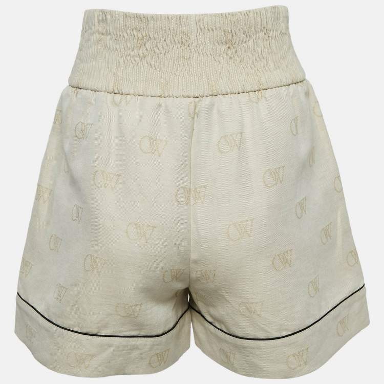 Pre Owned Off-White Beige Monogram Linen Blend Applique Detail Shorts S