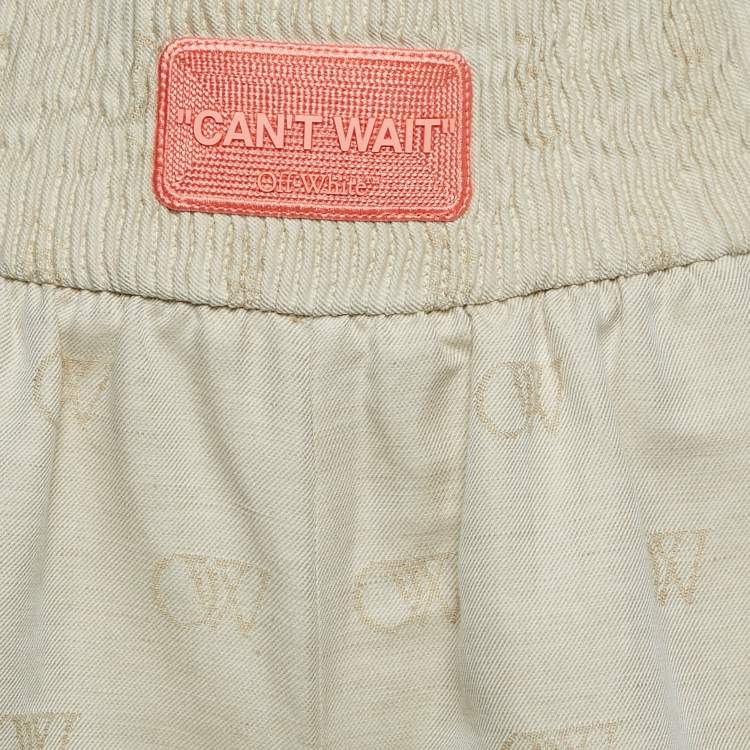 Pre Owned Off-White Beige Monogram Linen Blend Applique Detail Shorts S