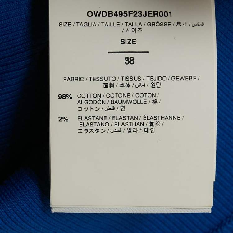 Pre Owned Off-White Blue Logo Print Rib Knit Midi Dress S
