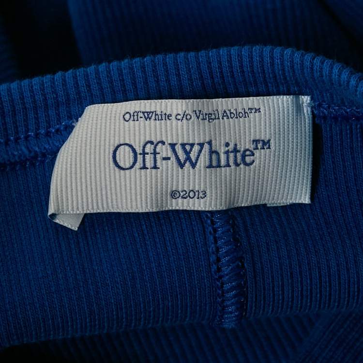 Pre Owned Off-White Blue Logo Print Rib Knit Midi Dress S