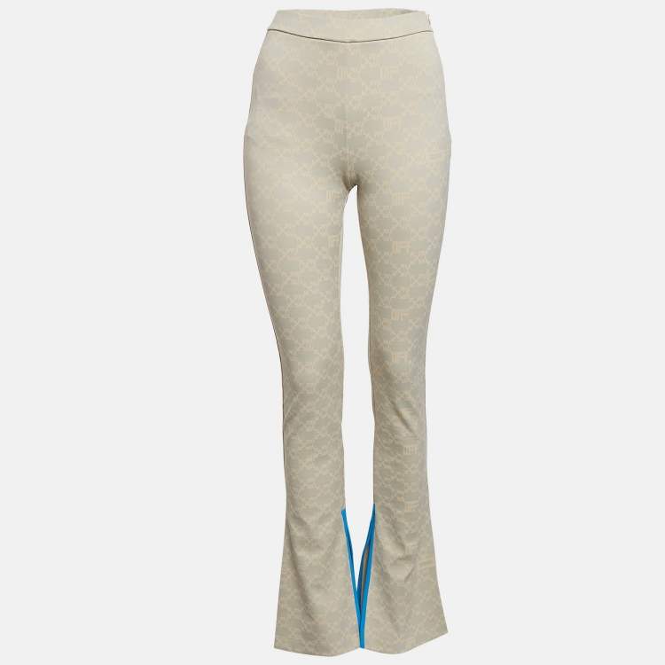 Pre Owned Off-White Neutral Cream Monogram Jersey Slit Detail Leggings XS