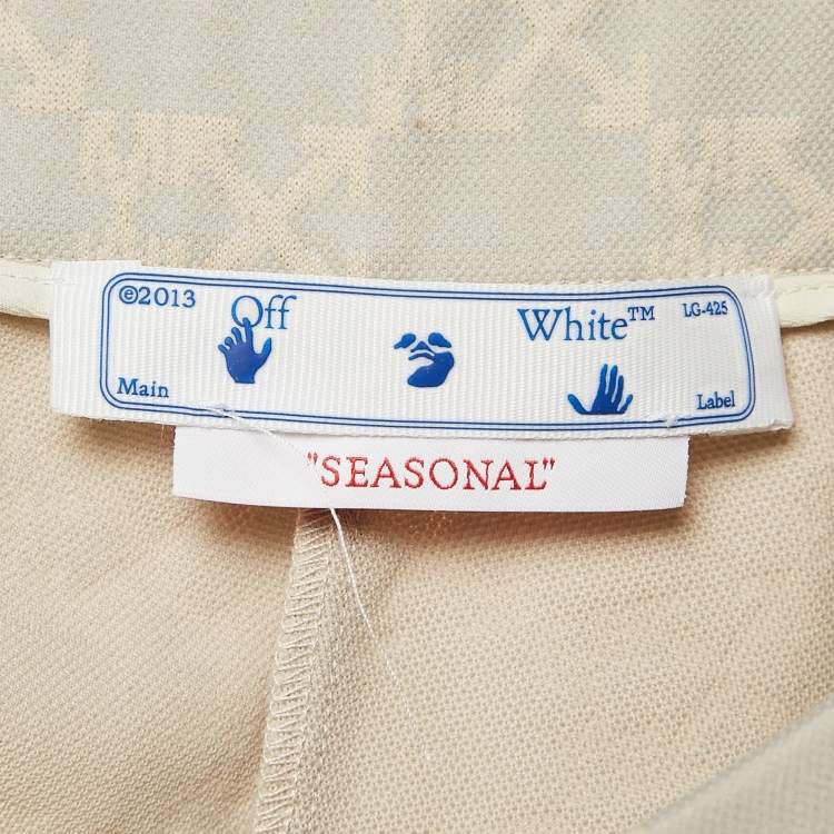 Pre Owned Off-White Neutral Cream Monogram Jersey Slit Detail Leggings XS
