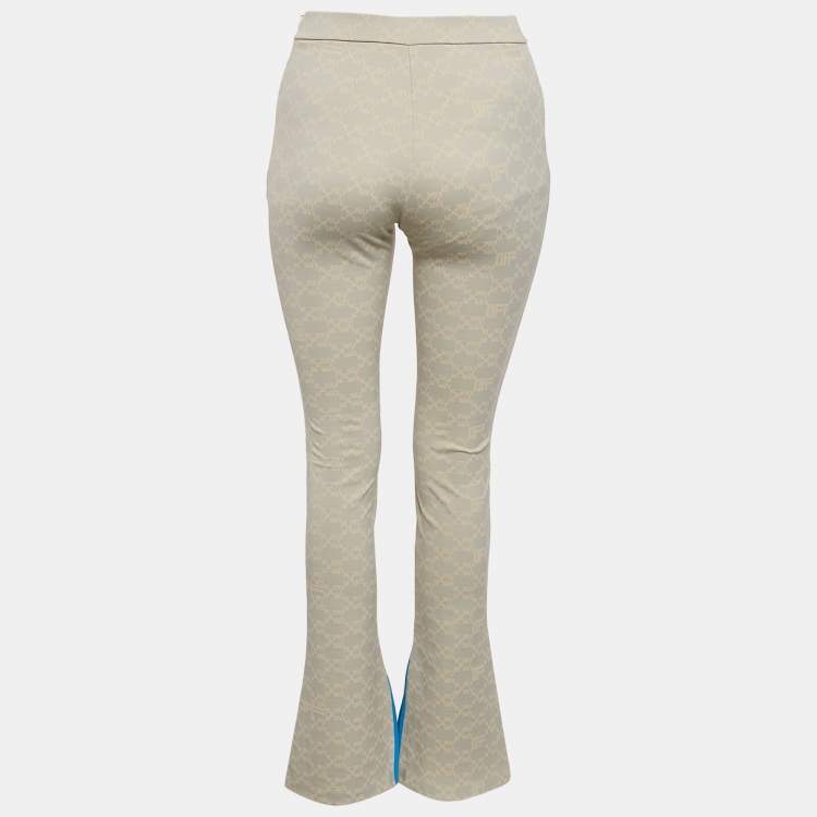 Pre Owned Off-White Neutral Cream Monogram Jersey Slit Detail Leggings XS