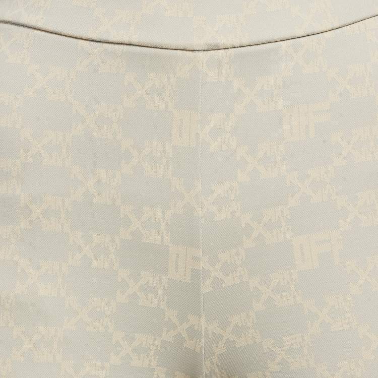 Pre Owned Off-White Neutral Cream Monogram Jersey Slit Detail Leggings XS