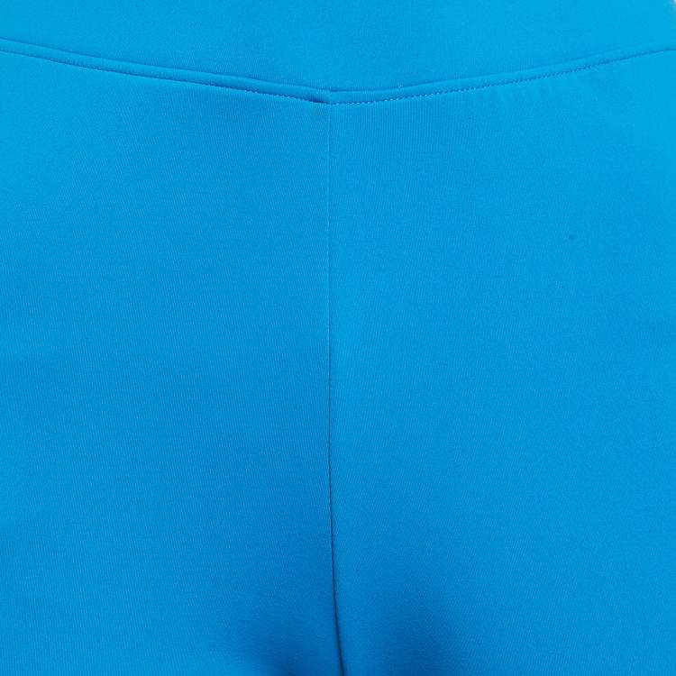Pre Owned Off-White Blue Jersey Logo Tape and Slit Detail Leggings S