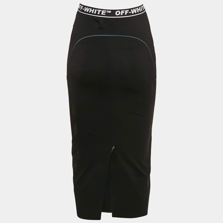 Pre Owned Off-White Black Jersey Logo Waist Detail Midi Performance Skirt S