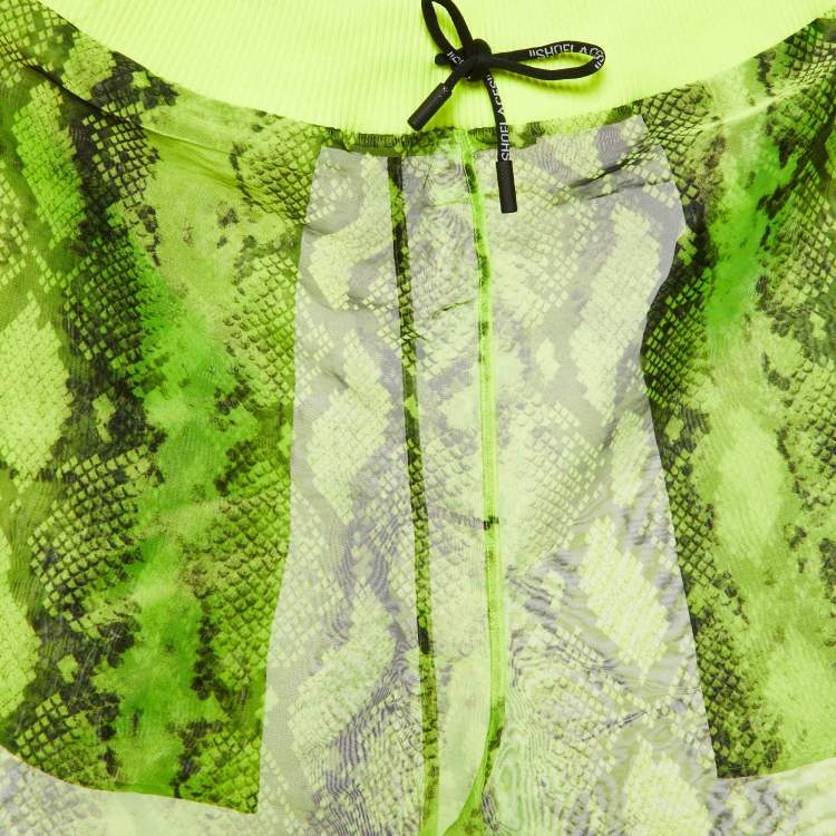 Pre Owned Off-White Neon Yellow Snake Print Organza Sheer Joggers M