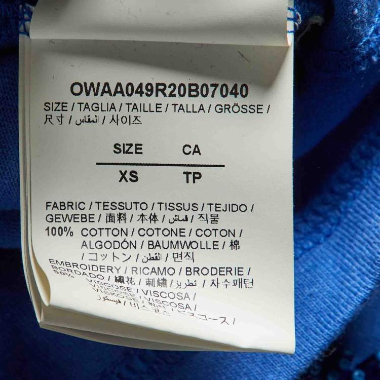 Pre Owned Off-White Blue Coral Embroidered Cotton Crew Neck T-Shirt XS