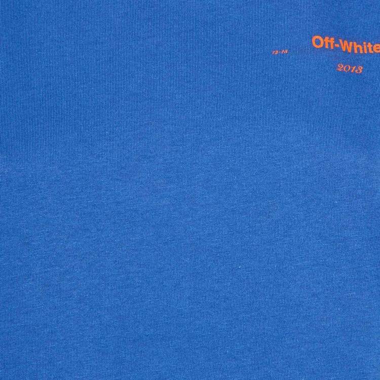 Pre Owned Off-White Blue Coral Embroidered Cotton Crew Neck T-Shirt XS