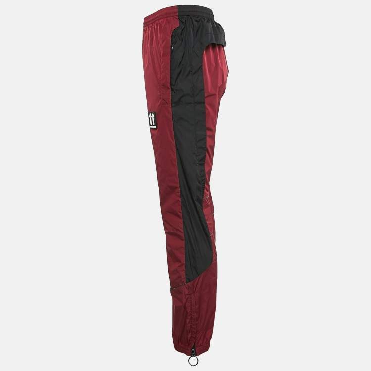 Pre Owned Off-White Dark Red Nylon Zip-Up Detail Joggers L