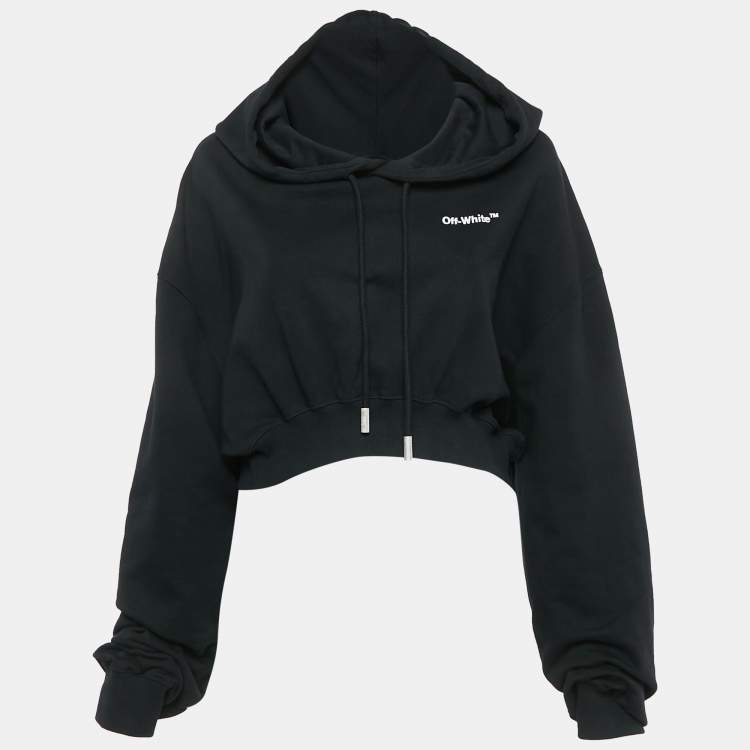 Pre Owned Off-White Black Cotton Hooded Crop Sweatshirt M