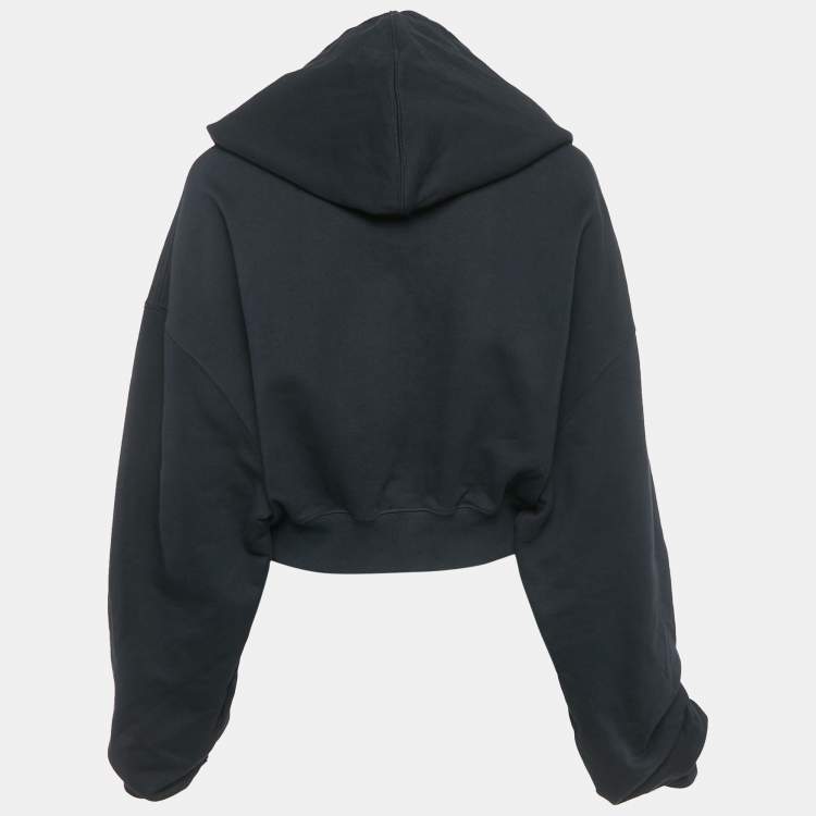 Pre Owned Off-White Black Cotton Hooded Crop Sweatshirt M