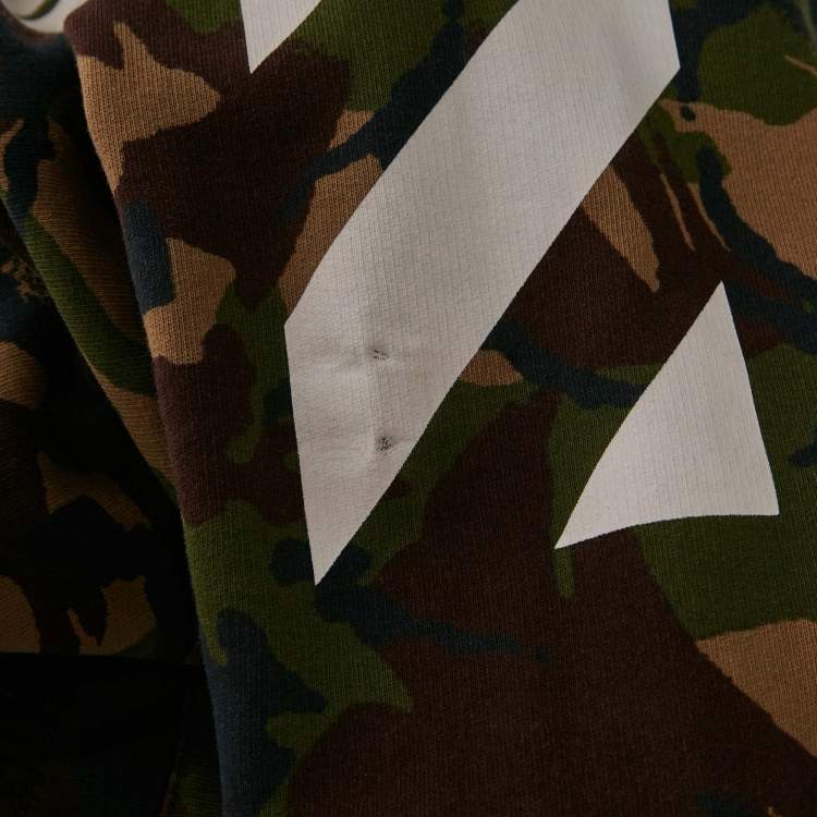 Pre Owned Off-White Green Camouflage Print Cotton Knit Hooded Zip-Up Jacket XL