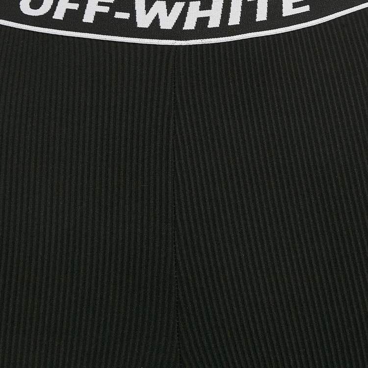 Pre Owned Off-White Black Logo Waistband Stripe Textured Jersey Leggings S