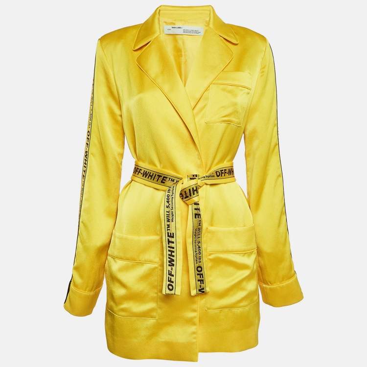Pre Owned Off-White Yellow Satin Belted Open Front Jacket M