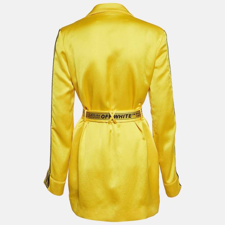 Pre Owned Off-White Yellow Satin Belted Open Front Jacket M