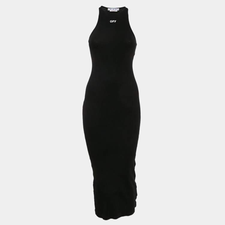 Pre Owned Off-White Black Logo Rib-Knit Midi Tank Dress XS