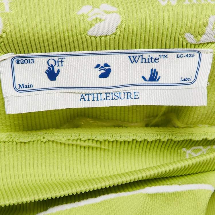 Pre Owned Off-White Green Jersey Contrast Trimmed Leggings S