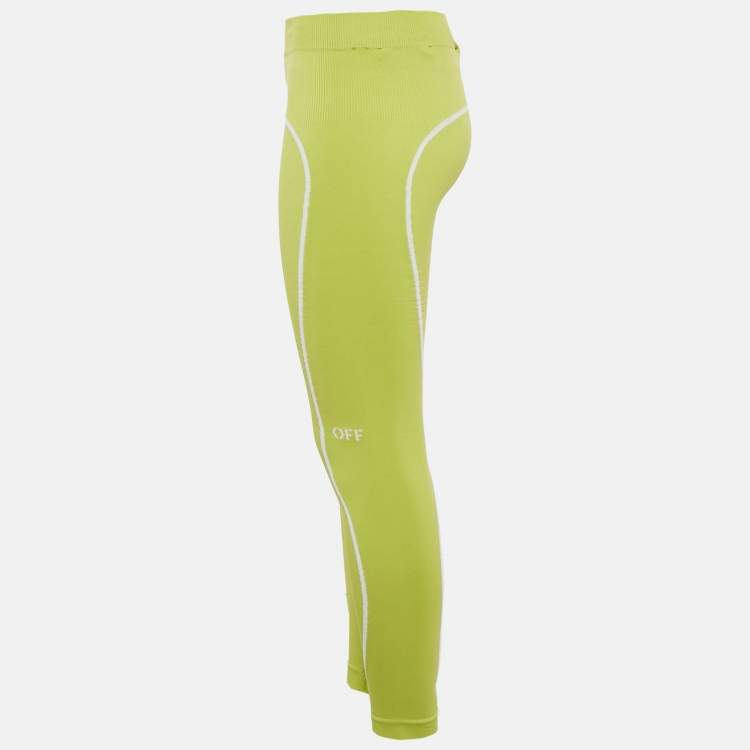 Pre Owned Off-White Green Jersey Contrast Trimmed Leggings S